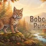 Smiling bobcat in forest