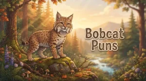 Smiling bobcat in forest