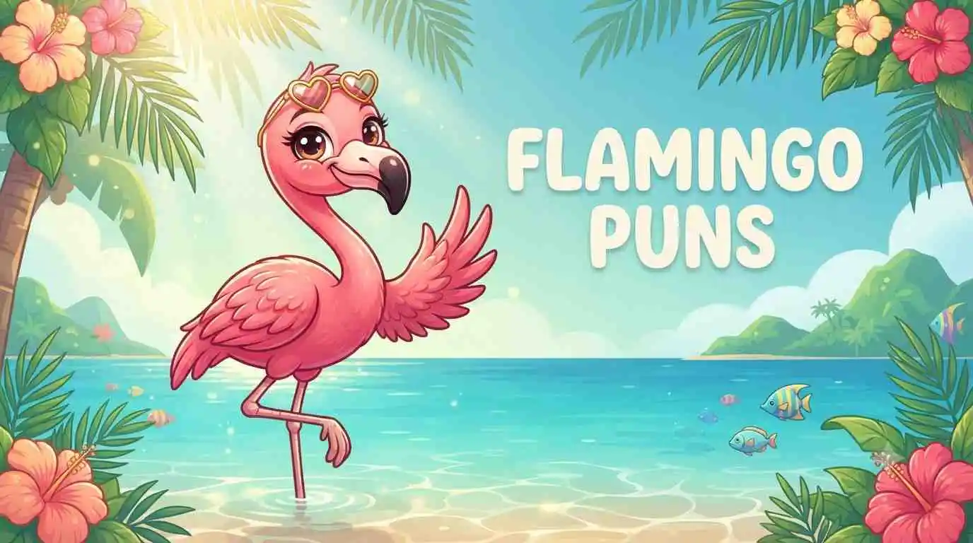 Funny flamingo near water