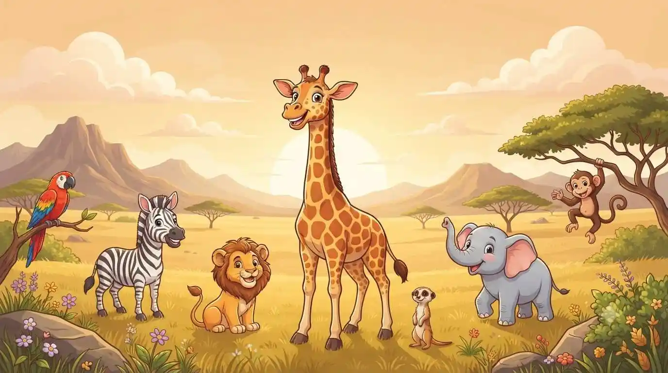 Happy safari animals together
