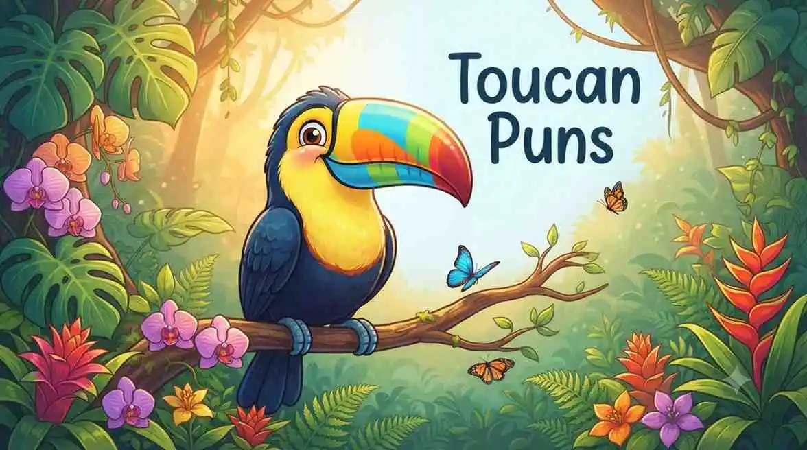Colorful toucan smiling happily