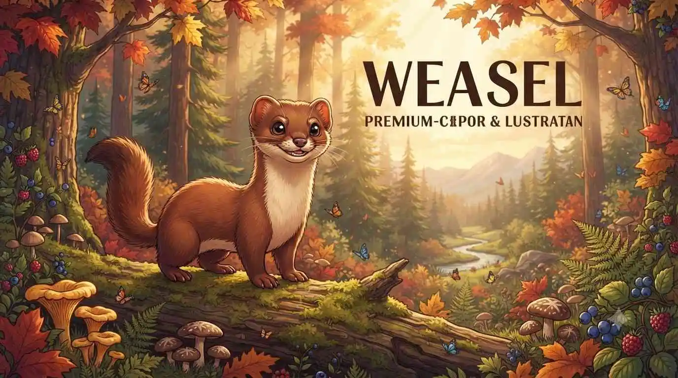 Smiling weasel in forest