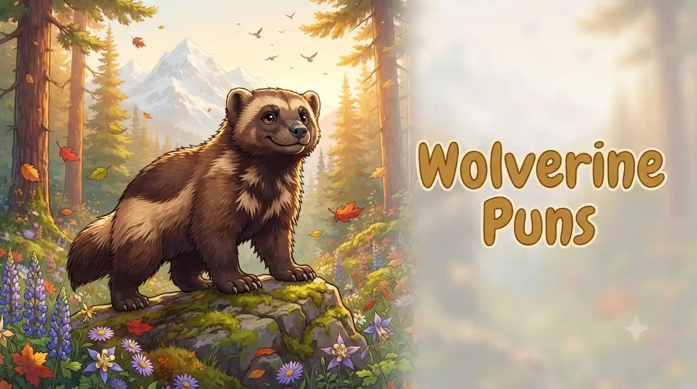 Smiling wolverine in forest