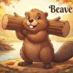 Happy beaver holding log