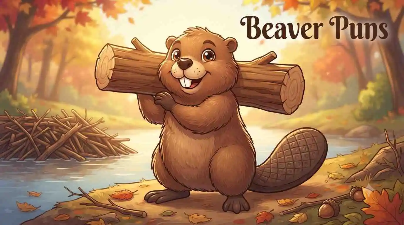 Happy beaver holding log