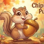 Happy chipmunk holding acorn