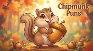 Happy chipmunk holding acorn
