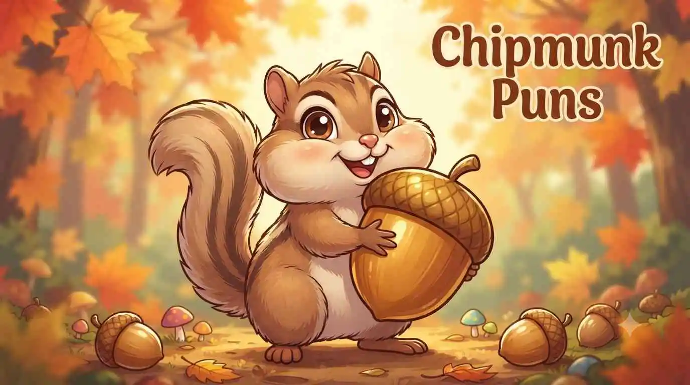 Happy chipmunk holding acorn