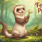 Curious ferret holding toy