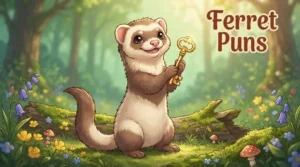 Curious ferret holding toy