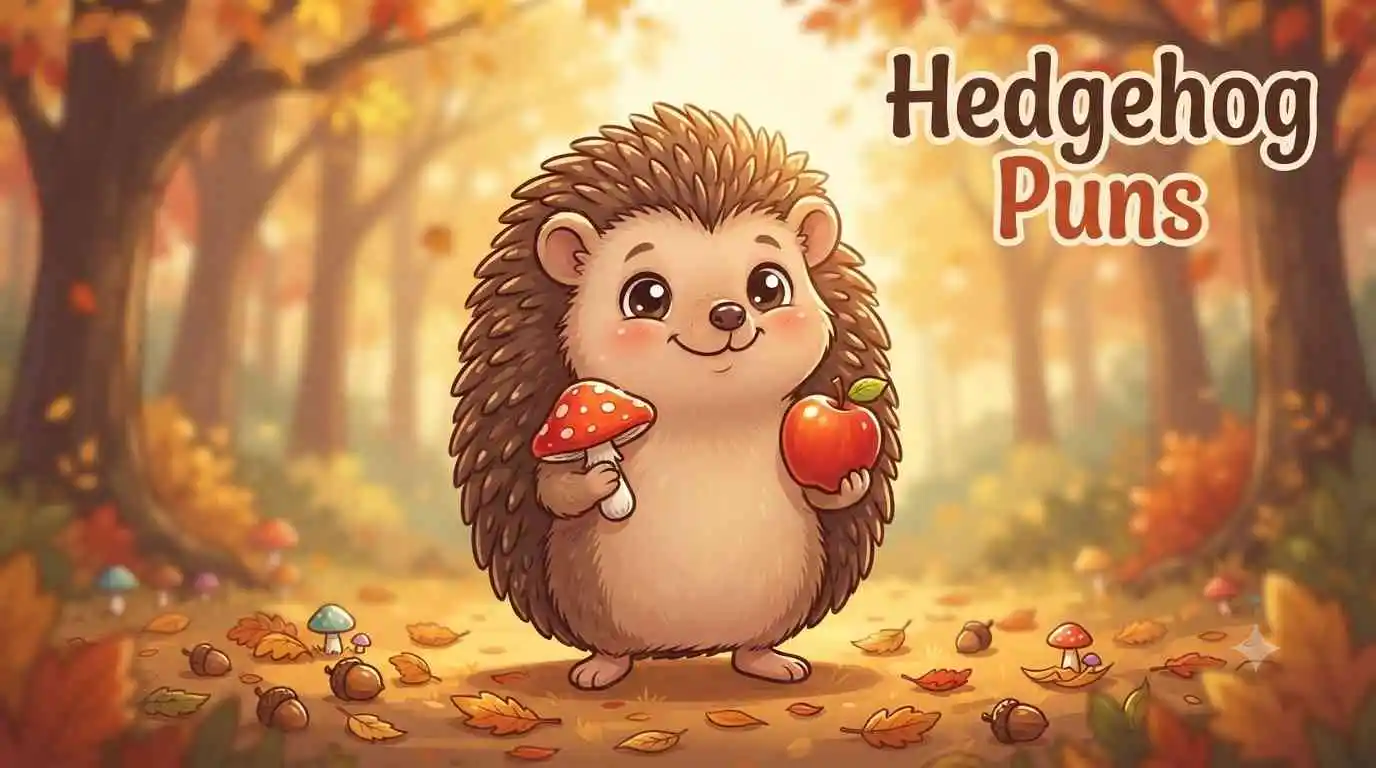 Cute hedgehog holding mushroom