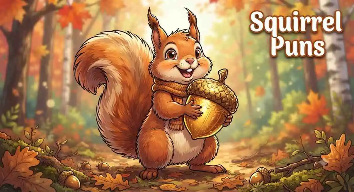 Cute squirrel holding acorn